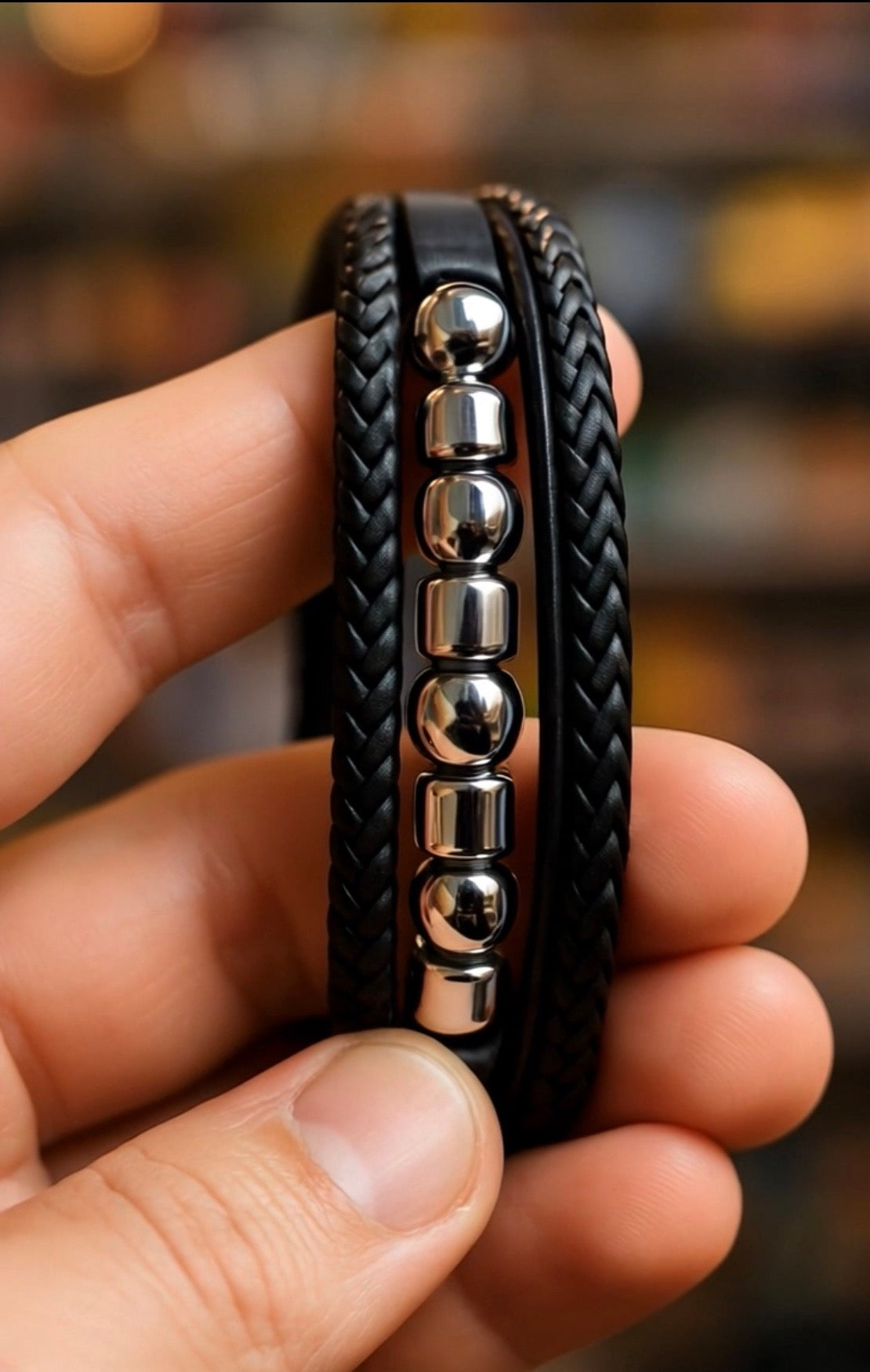 Erkek Deri Bileklik – Paslanmaz Çelik Detaylı