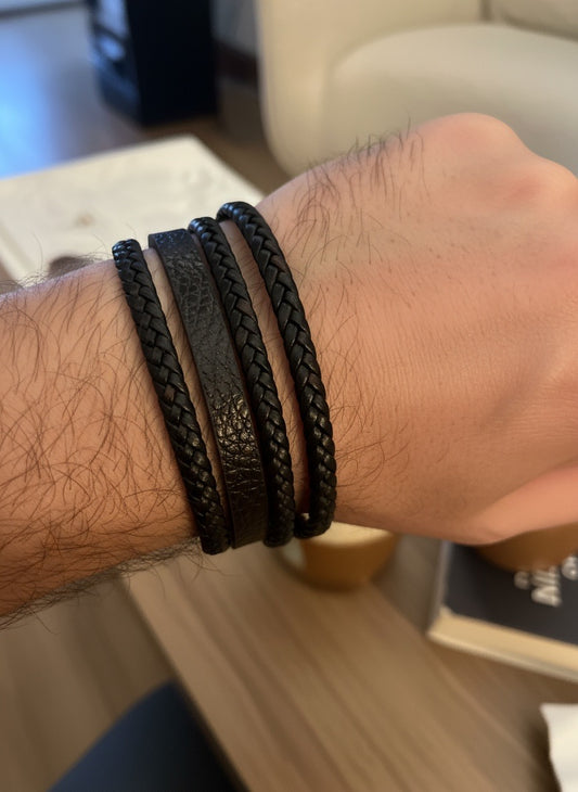 Erkek Deri Bileklik – Paslanmaz Çelik Detaylı